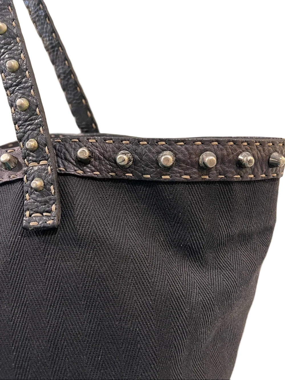Fendi Selleria Black Studded Tote Bag